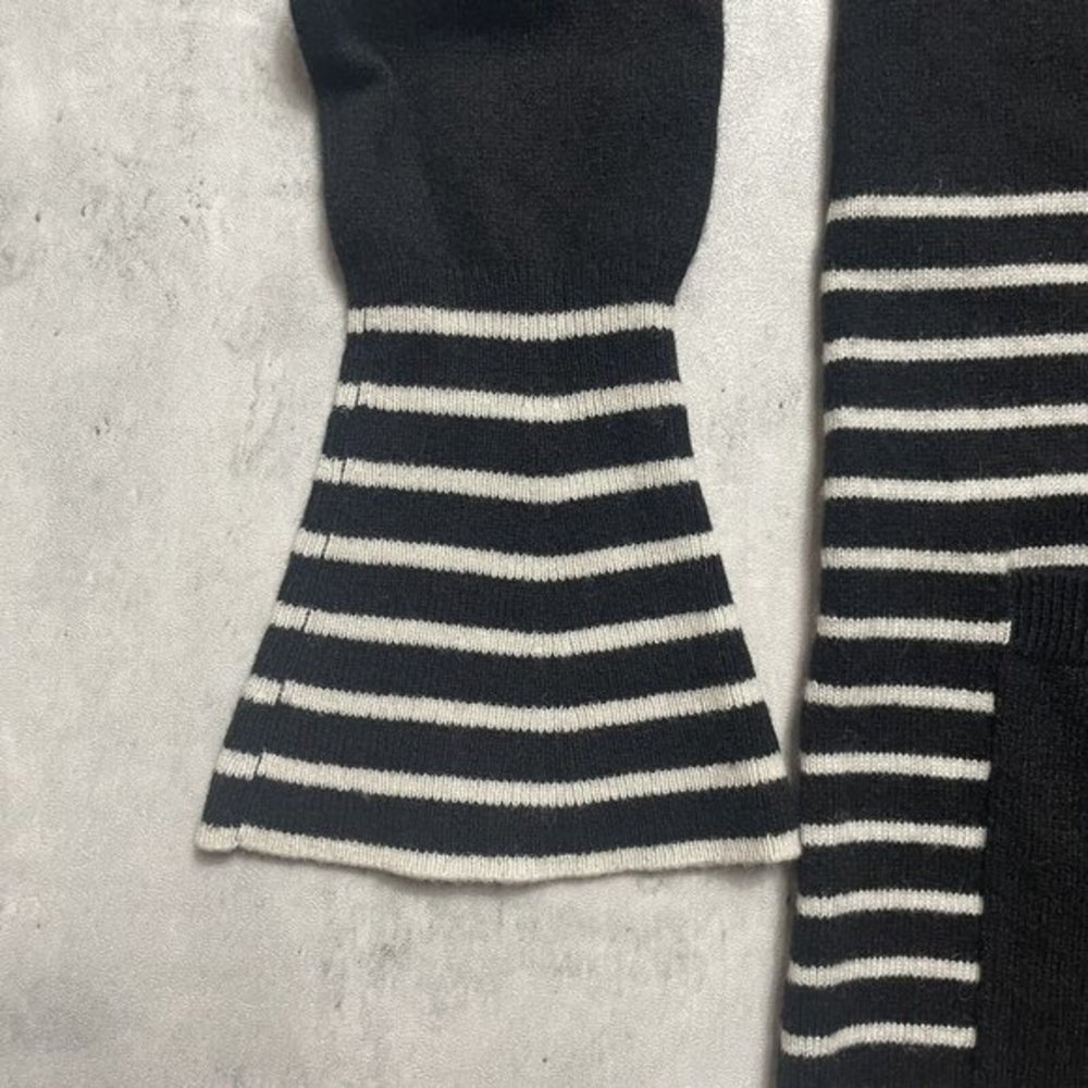 InCashmere Poncho Ruana Womens Sz S Sweater Wrap Black Striped 100% Cashmere - Picture 3 of 9